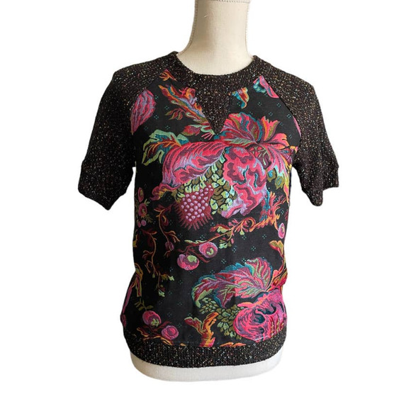 Anthropologie James Coviello Womens Brocade Floral Sweater Top Size XS Black - Picture 2 of 7